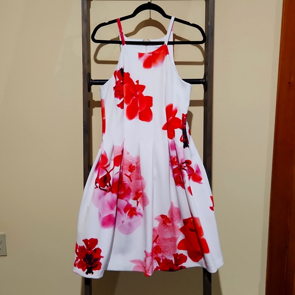 Pleated floral dress with pockets